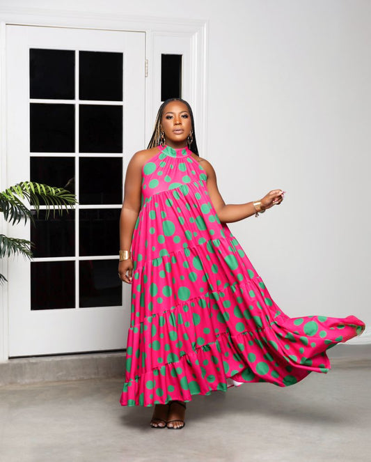 All About the Pink and Green Maxi Dress