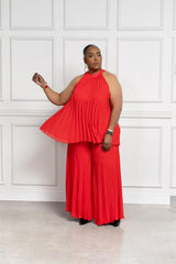 An Evening Out Pleated Pant Set in Red