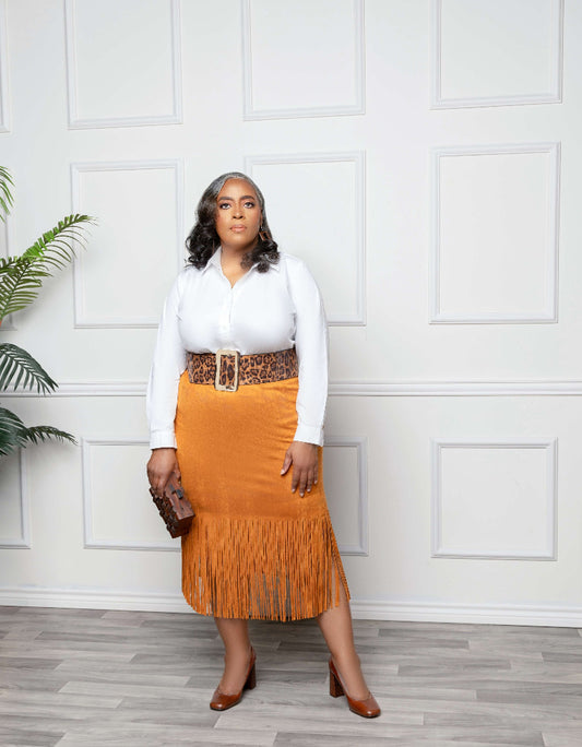 Faux Suede Fringe Skirt