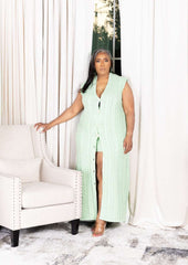 Sage Green Long Sweater and Short Set