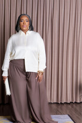 Here For It Ruched Waist Wide Leg Pant