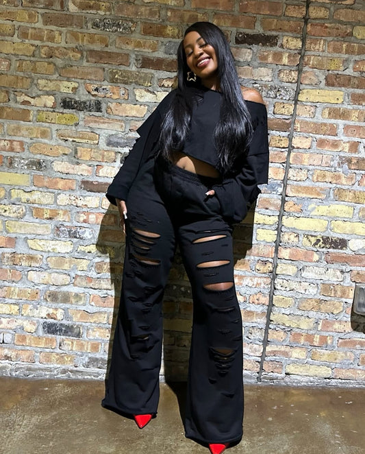 Teri Distressed Set in Black