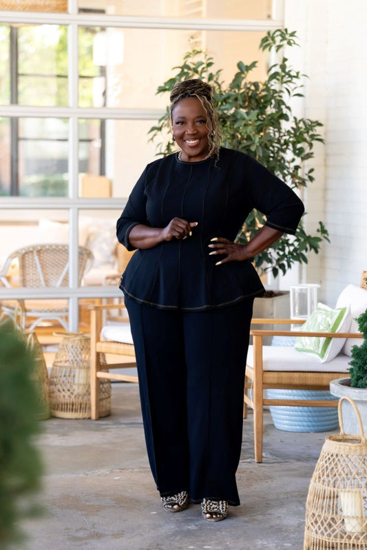 Imogene Peplum Pants Set in Black