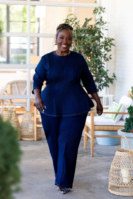 Imogene Peplum Pants Set in Denim