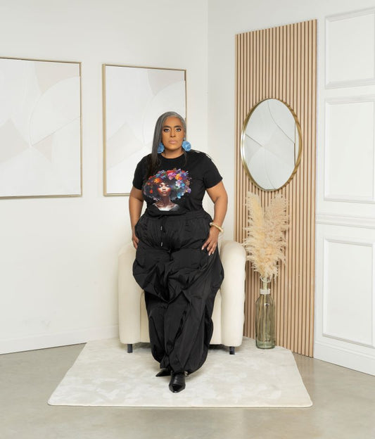 Ruffled Joggers in Black