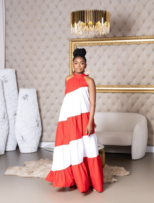 Red and White Maxi Dress