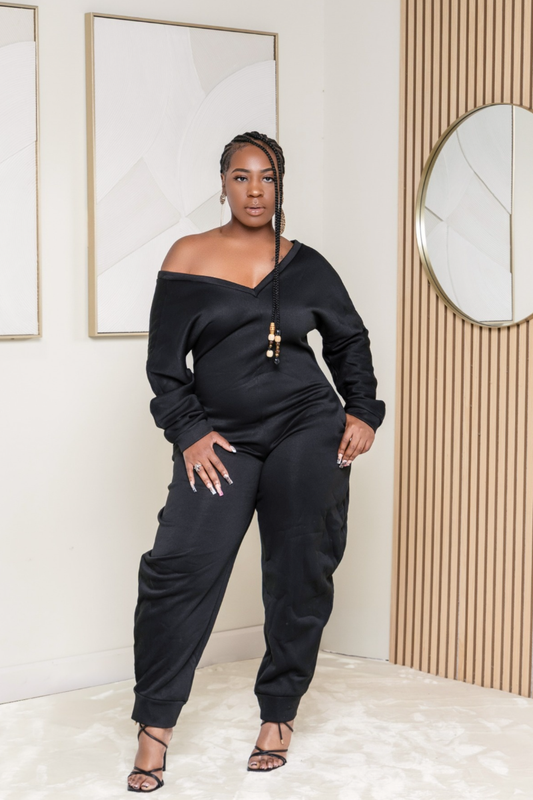 Ebony off-shoulder jumpsuit