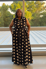 Isabella Polka Dot Belted Sleeveless Dress