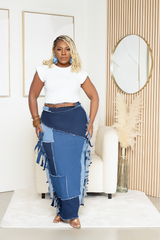 All About Fun Denim Side Fringe Skirt