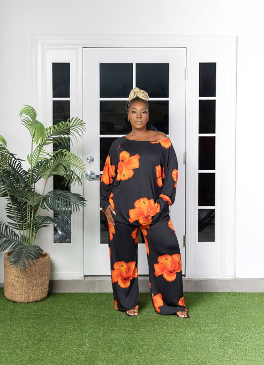 Yvonne 2 Piece Set in Black and Orange