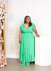 A Lil Ruffle Green Maxi Dress