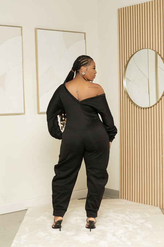Ebony off-shoulder jumpsuit
