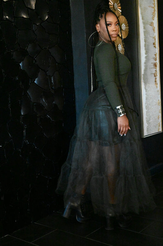 Sweater and Tulle Dress in Green