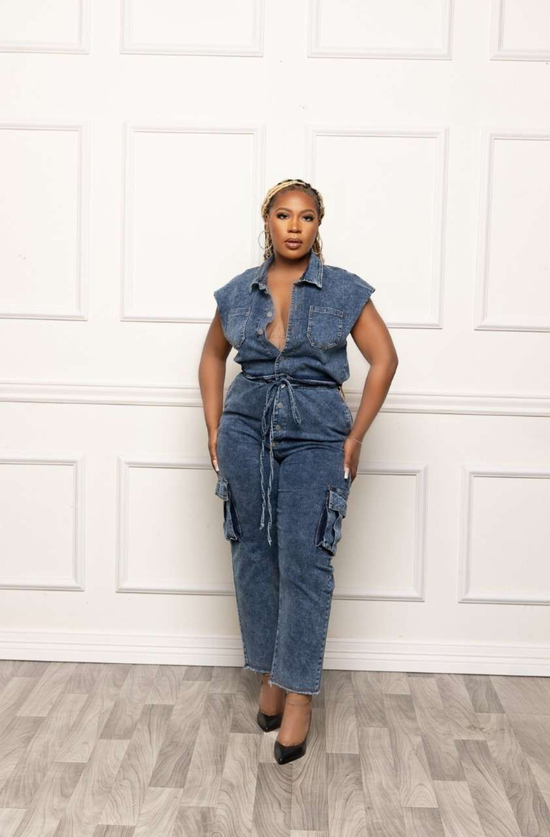 Denim Cargo Jumpsuit