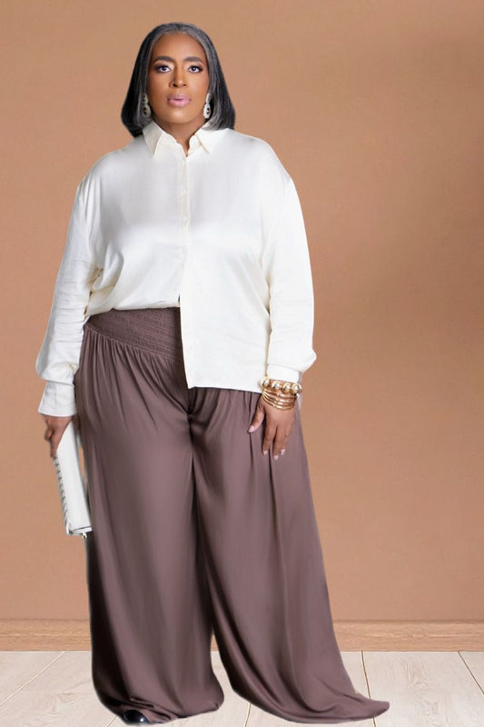 Here For It Ruched Waist Wide Leg Pant