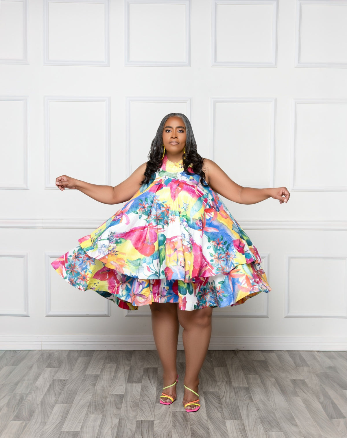 Rainbow Flowers Swing Dress