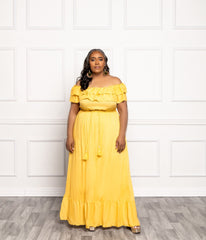 Off Shoulder Maxi In Mustard