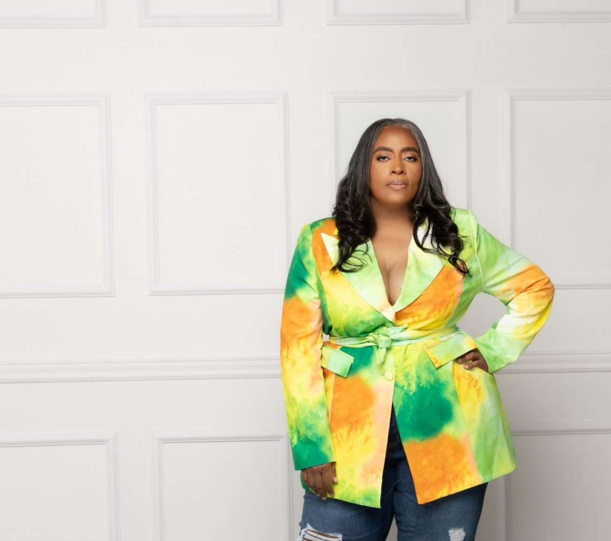 Serenity Green Multicolored Blazer - Plus