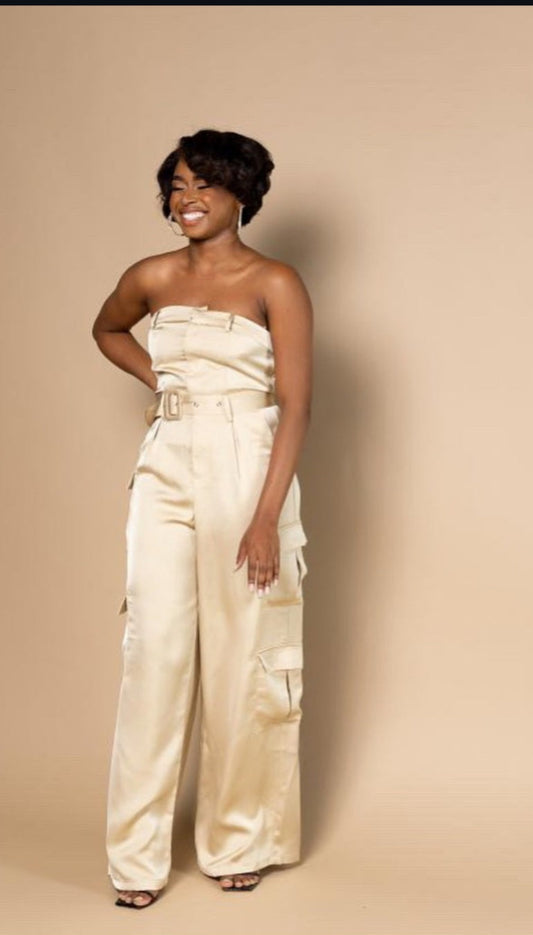 Unbalanced Khaki Tube Top jumpsuit