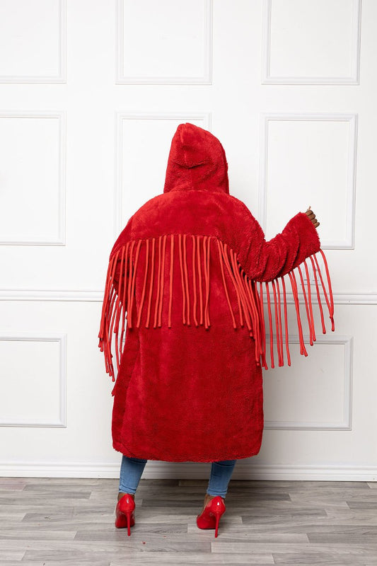 Red Fringe Hooded Coat